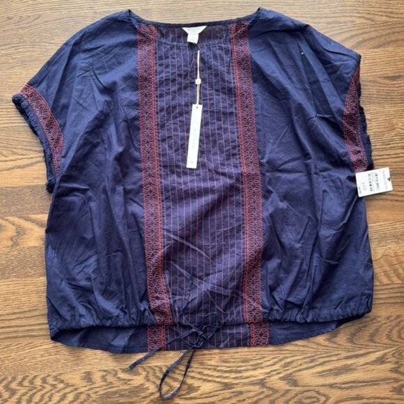 NWT CASLON Nordstrom embroidered drawstring tie top shirt blouse size Large - Picture 1 of 5